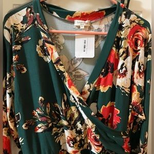Hunter green floral long sleeved knit dress
